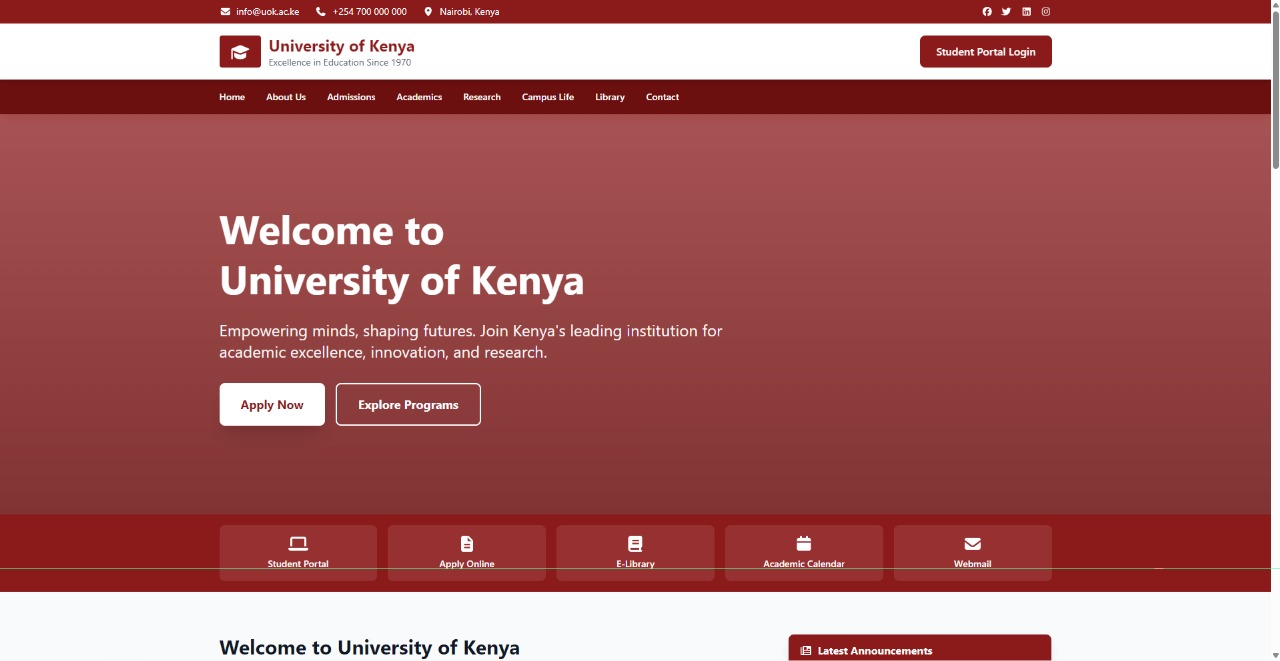 University of Kenya Campus Management System Landing Page