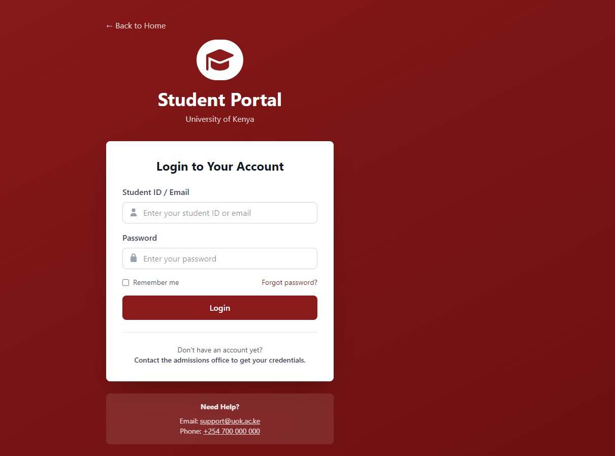 Student Login Interface